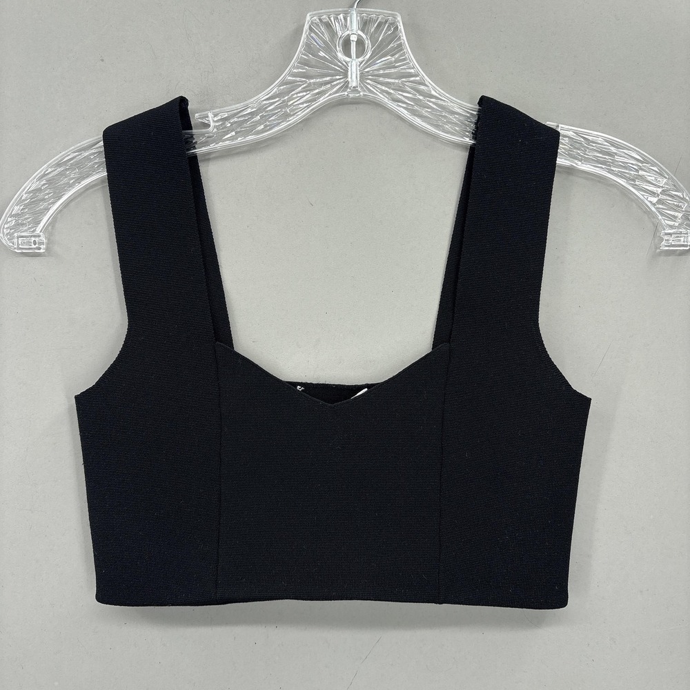 A.L.C. Tank Top Womens XS Black Knit Cropped Sweetheart Neck Stretch Summer